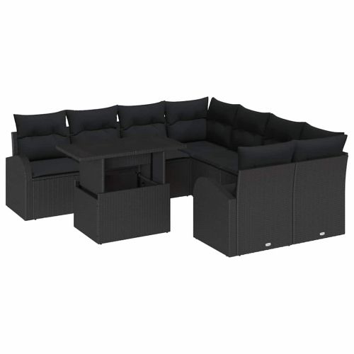 Градински Софа Комплект със съхранение 9 pcs Черно полиратан