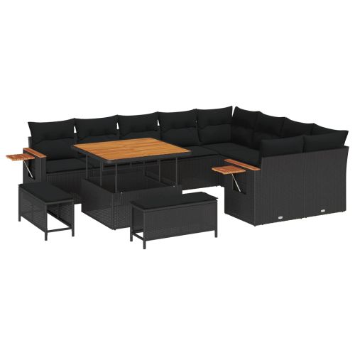 Градински Софа Комплект 12 pcs Черно полиратан