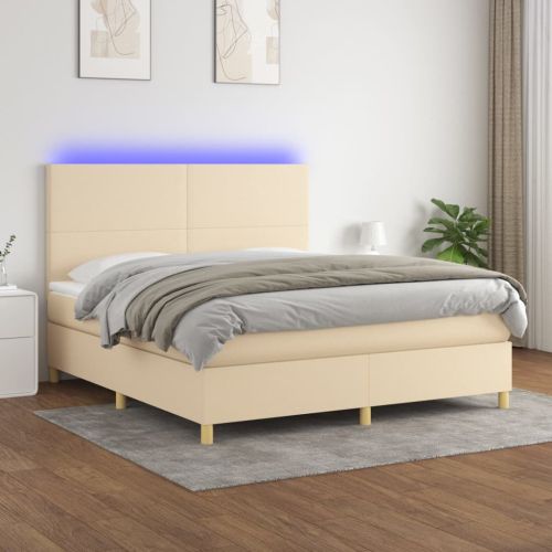 Боксспринг легло с матрак и LED, кремаво, 160x200 см, плат