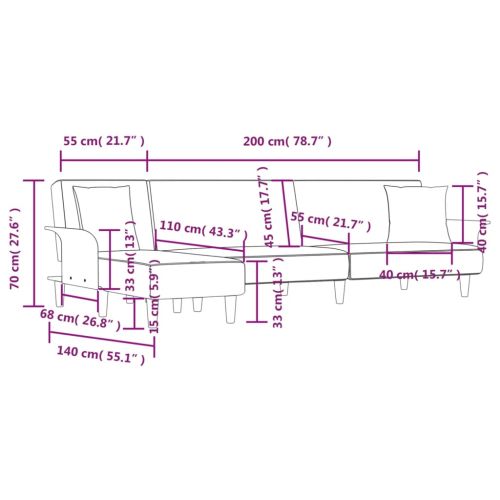 Г-образно разтегателно канапе светлосиво 279x140x70 см плат