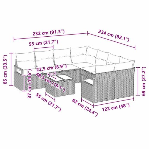 Комплект дивани с възглавница 9 pcs Черно полиратан