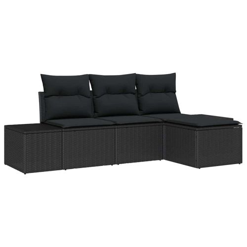 Градински Софа Комплект с възглавница 4 pcs Черно полиратан