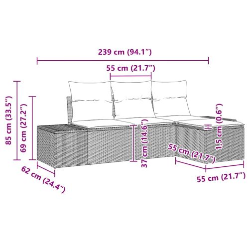 Градински Софа Комплект с възглавница 4 pcs Черно полиратан