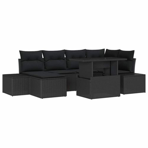 Градински Софа Комплект с възглавница 7 pcs Черно