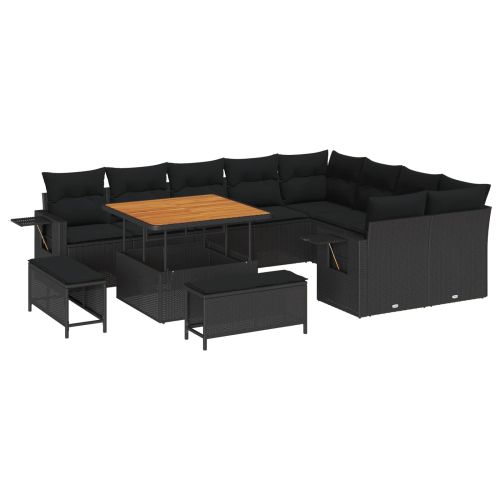 Градински Софа Комплект 12 pcs Черно полиратан