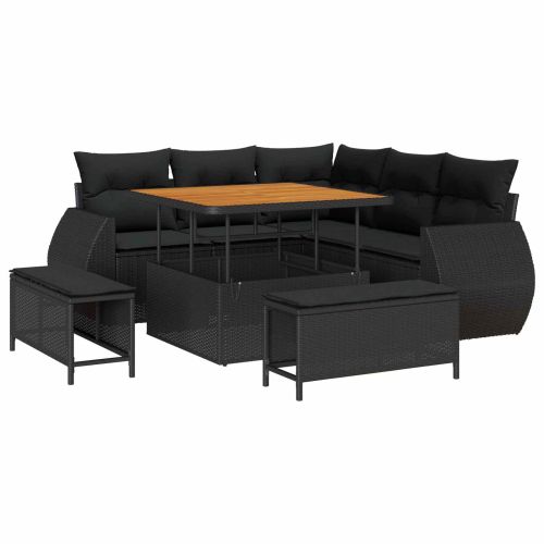 Градински Софа Комплект 8 pcs Черно полиратан