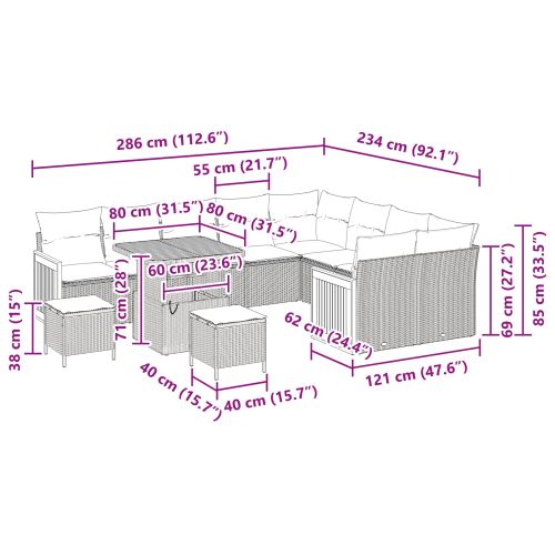 Градински Софа Комплект с възглавница 12 pcs Черно