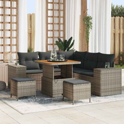 Градински Софа Комплект с възглавница 8 pcs Сив полиратан