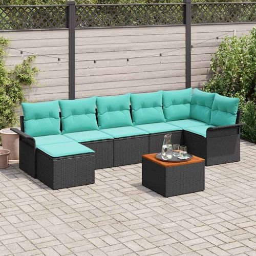 Градински Софа Комплект с възглавница 8 pcs Черно полиратан