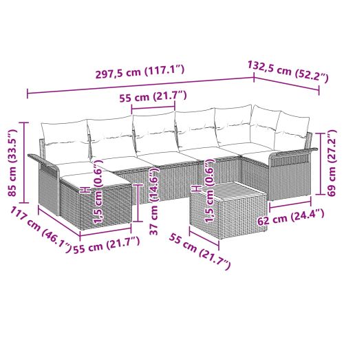 Градински Софа Комплект с възглавница 8 pcs Черно полиратан