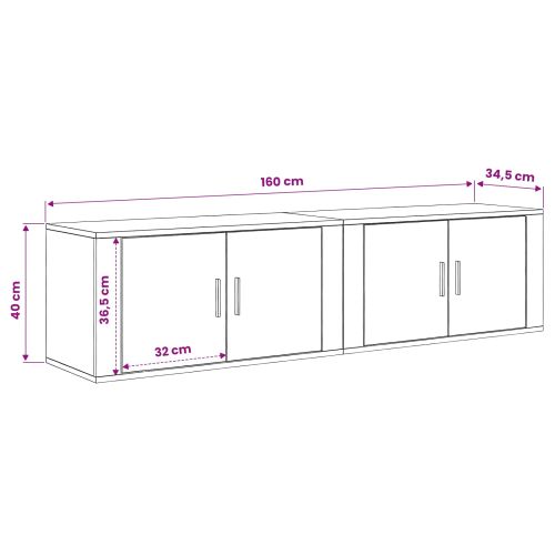 Комплект стенен ТВ шкаф 2 pcs Старо дърво 80 х 34,5 х 40 см