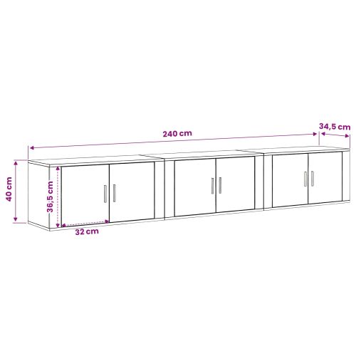 Комплект стенен ТВ шкаф 3 pcs Дъб 80 х 34,5 х 40 см