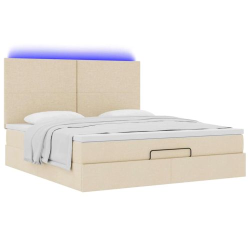 Османска легло с матрак и LED, кремаво, 160x200 см, плат