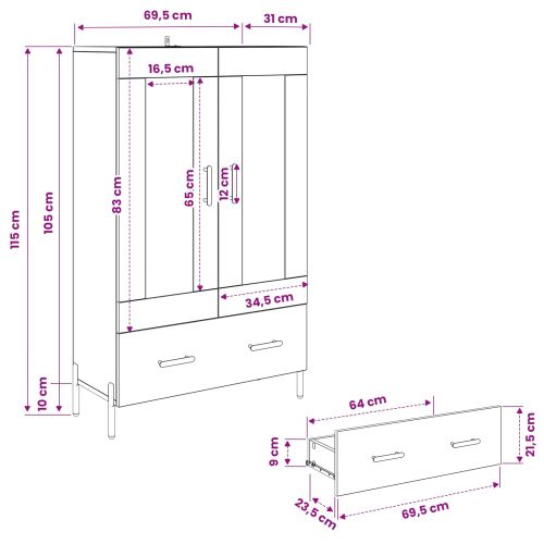 Висок шкаф Corona Дъб 69,5 x 31 x 115 см Инженерно дърво
