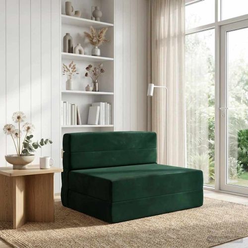 Сгъваем диван легло Тъмнозелено 70 x 80 x 60 см Текстил