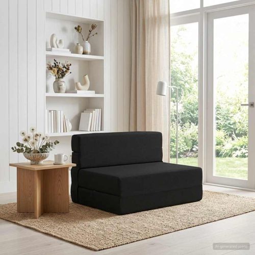 Сгъваем диван легло Черно 70 x 80 x 60 см Текстил
