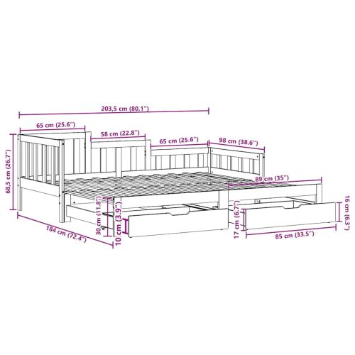 Дневно легло с уширение и чекмеджета без матрак 90x200 см