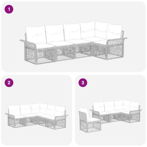 Градински Софа Комплект 5 pcs Сиво полиратан