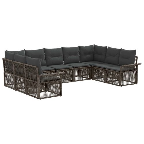 Градински Софа Комплект 9 pcs Сиво полиратан