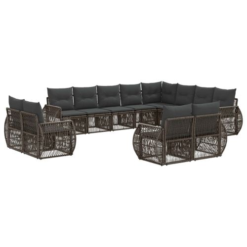 Градински Софа Комплект 12 pcs Сив и тъмен сив полиратан