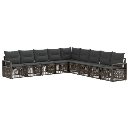 Градински Софа Комплект 9 pcs Сиво полиратан