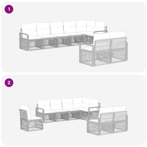 Градински Софа Комплект 8 pcs Черно полиратан