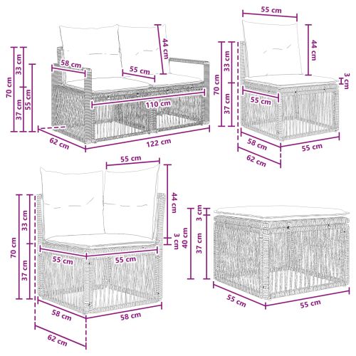 Градински Софа Комплект 6 pcs Черно полиратан