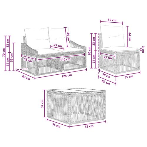 Градински Софа Комплект 4 pcs Сиво полиратан