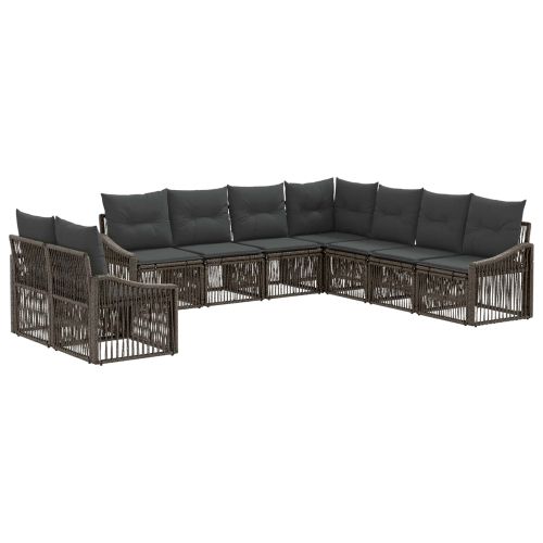 Градински Софа Комплект 9 pcs Сиво полиратан