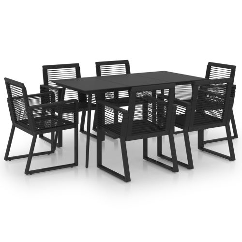 Градински трапезен комплект, 7 части, PVC ратан, черен