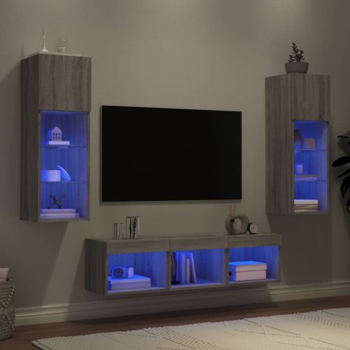 ТВ стенни модули с LED, 5 части, сив сонома, инженерно дърво