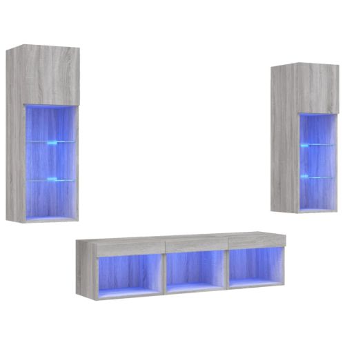 ТВ стенни модули с LED, 5 части, сив сонома, инженерно дърво