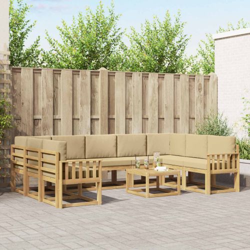 Комплект дивани за открито 10 pcs Бяло и Бежово 59 x 59 x 37 см