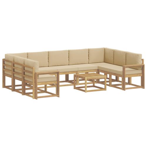 Комплект дивани за открито 10 pcs Бяло и Бежово 59 x 59 x 37 см