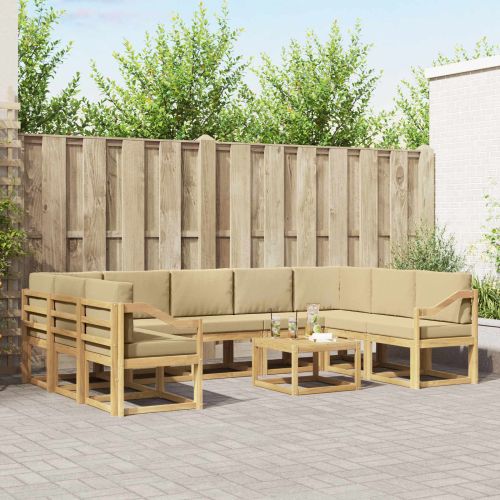 Комплект дивани за открито 10 pcs Бяло и Бежово 59 x 59 x 37 см