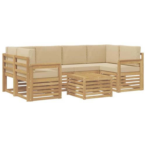 Комплект дивани за открито 7 pcs Бяло и Бежово Полиестер