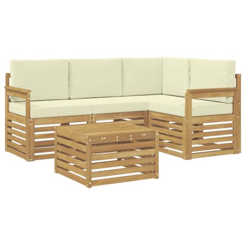 Комплект дивани за открито 5 pcs Бяло и кремаво 59 x 59 x 37 см