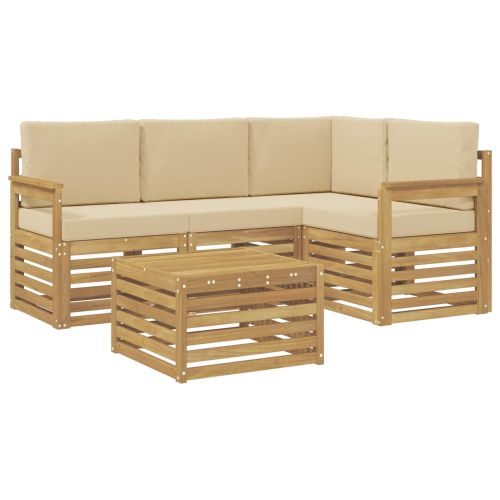 Комплект дивани за открито 5 pcs Бяло и Бежово 59 x 59 x 37 см