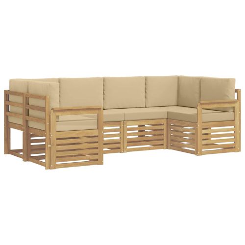 Комплект дивани за открито 5 pcs Бял и Бежов