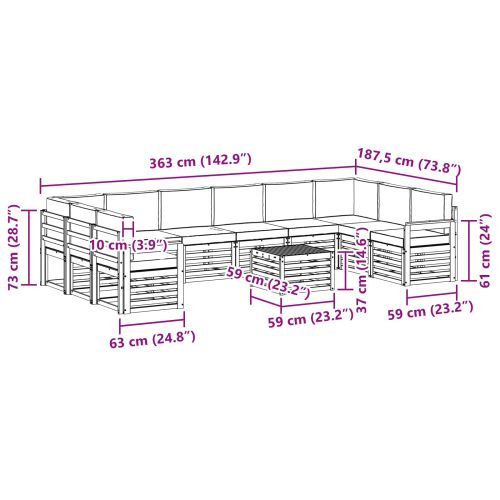 Комплект дивани за открито 8 pcs Бял и Бежов 59 x 59 x 37 см
