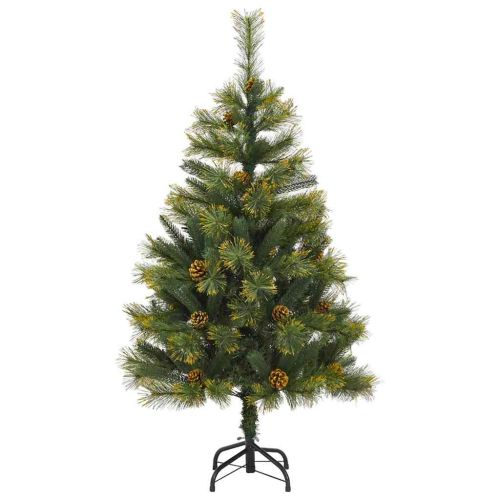 Изкуствена коледна елха с хингед и шишарки Зелен 120 cm