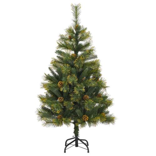 Изкуствена коледна елха с хингед и шишарки Зелен 120 cm