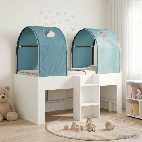 Легло с тунел 4 pcs Бяло и светлосиньо Инженерна дървесина