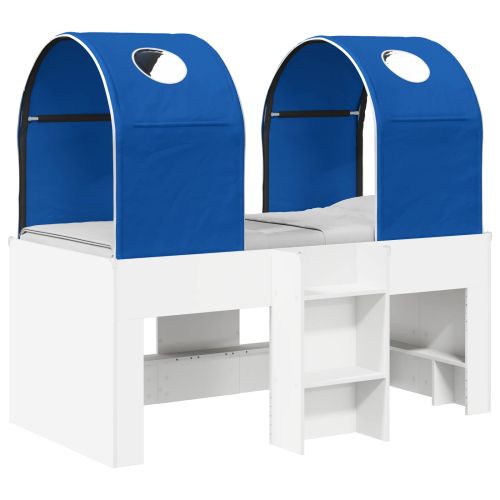 Легло с тунел 4 pcs Бяло и синьо Инженерна дървесина