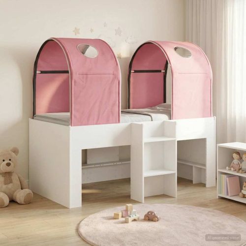 Легло с тунел 4 pcs Бяло и розово Инженерна дървесина
