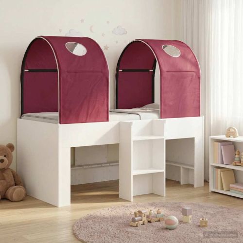 Легло с тунел 4 pcs Бяло и червено Инженерна дървесина