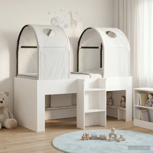 Легло с тунел 4 pcs Бяло Инженерна дървесина