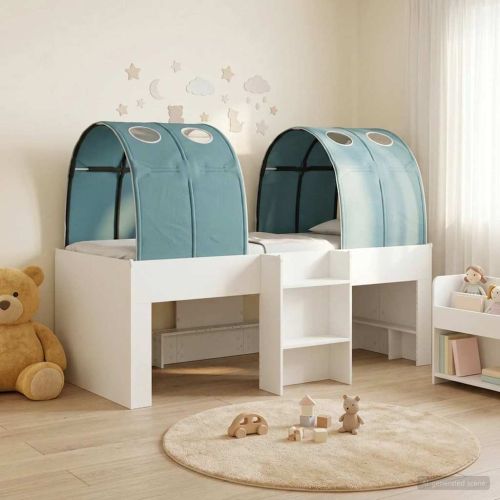 Легло с тунел 4 pcs Бяло и светлосиньо Инженерна дървесина