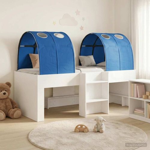 Легло с тунел 4 pcs Бяло и синьо Инженерна дървесина