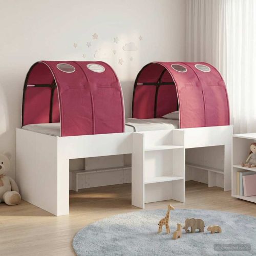 Легло с тунел 4 pcs Бяло и червено Инженерна дървесина